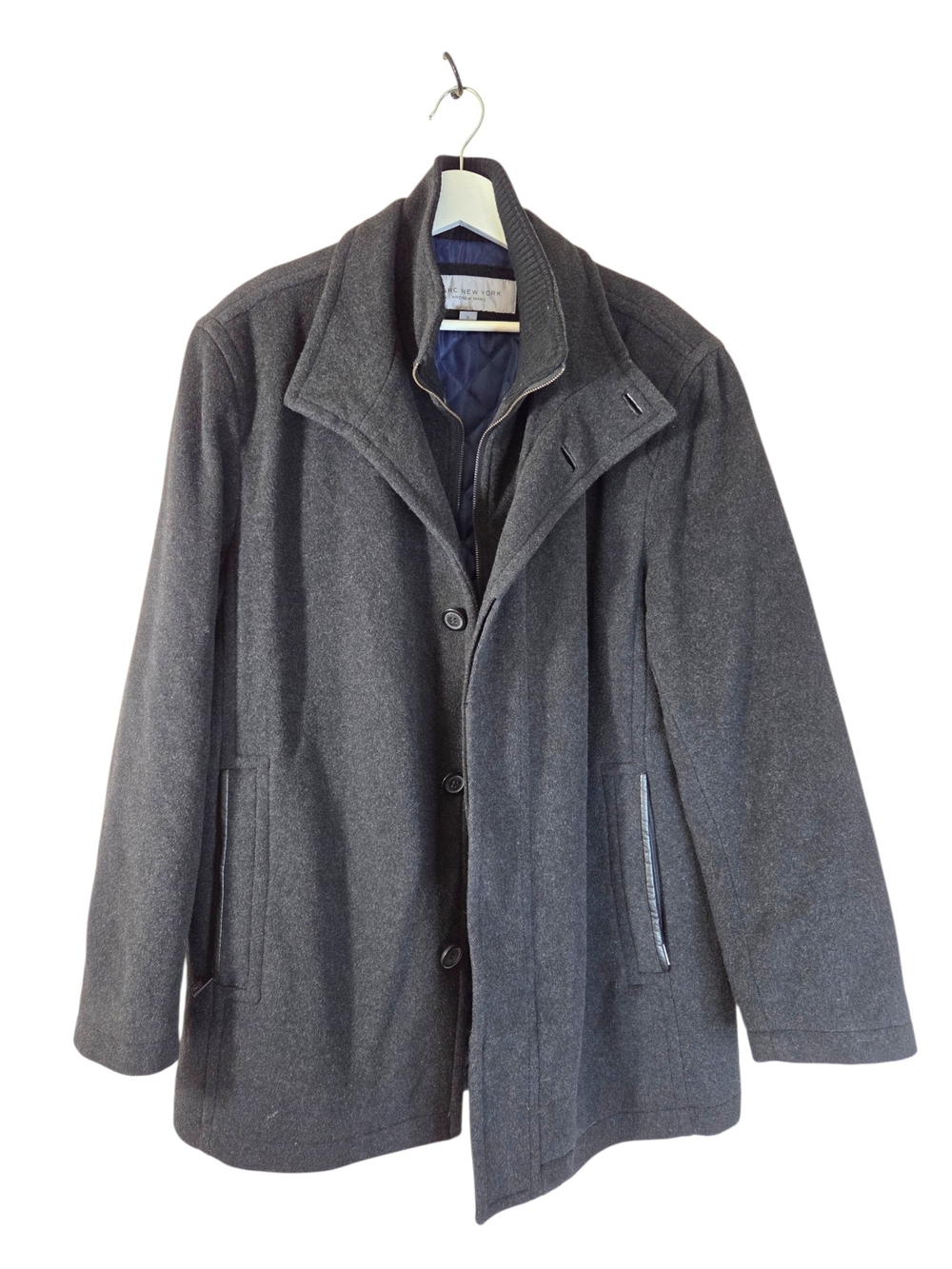 Marc New York Wool Blend Coat Removable Quilted Bib Gray Size Large